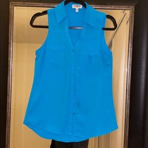 Express Vibrant Blue Button-Up Top